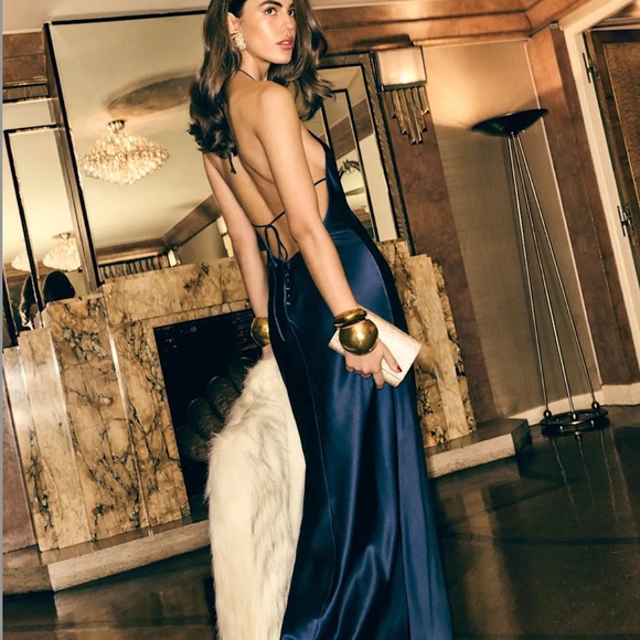 Reformation Jeany Silk Dress In Navy - 2 - Picture 2 of 2